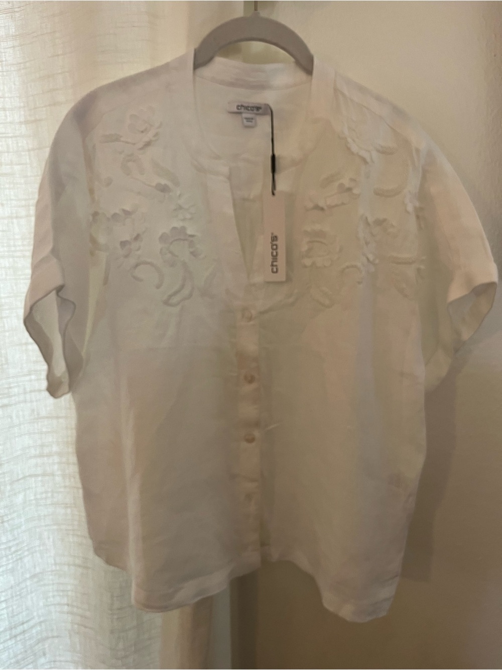 Chico's White Embroidered Button-Front Blouse